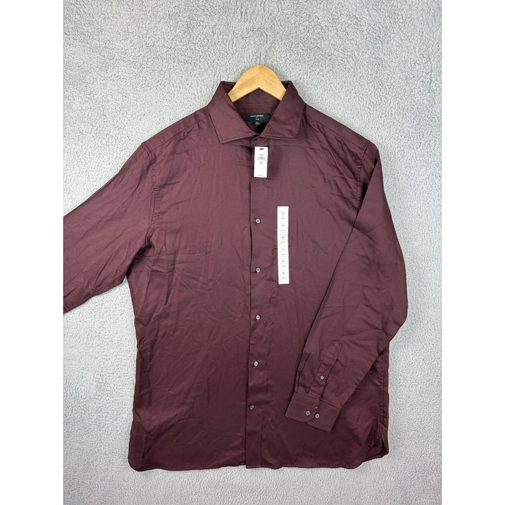 Banana Republic Dress Shirt Mens XLT Red Slim Fit Cotton Twill Long Sleeve Tall